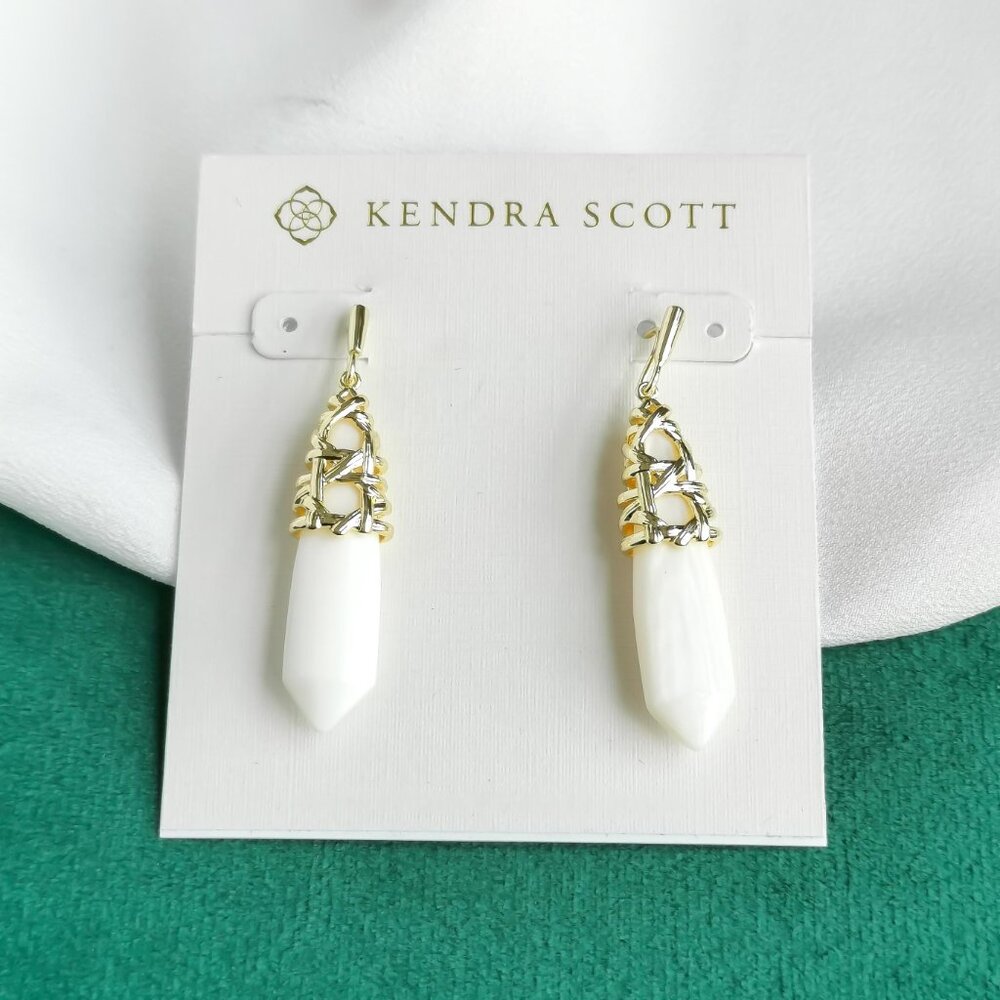 Kendra Scott Gold Drop Earrings - Natalie White Mussel $68 New